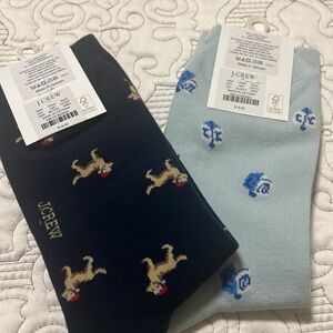 J. Crew Women’s Dog Pattern & Floral Socks - Navy and Light Blue